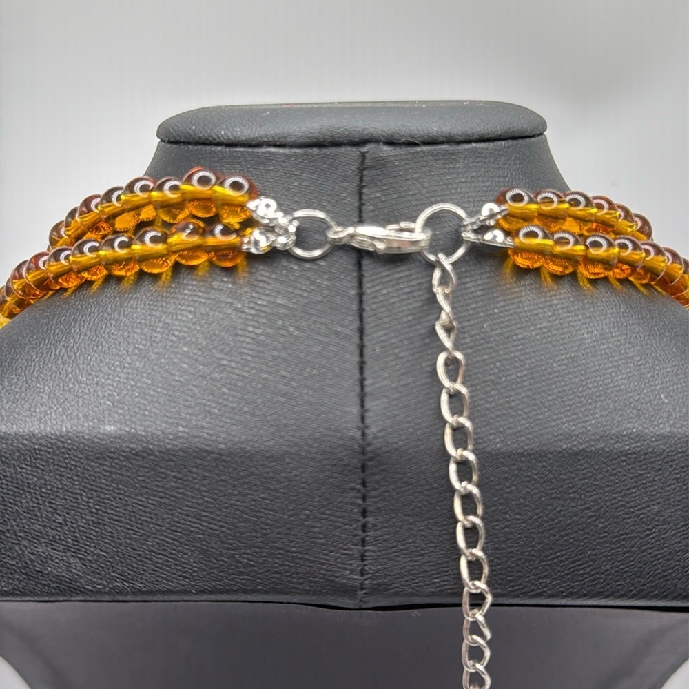 Chunky amber colored multi strand beaded statement necklace boho western - Picture 5 of 14